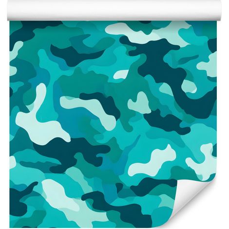 Militärtarntapete in Türkis und Mintgrün für Wohn- und Schlafzimmer, 50 x 1000 cm (1/5)