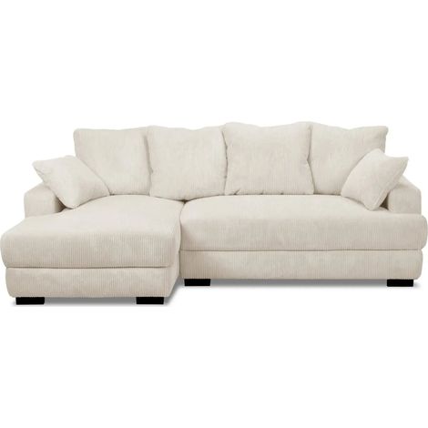 FAUSTINE - Canapé d'angle convertible velours côtelé 4 places - Droit - Beige (1/5)