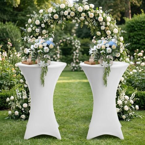 TolleTour Copritavolo rotondo per tavolino alto Ø70×110 cm – Tovaglia estensibile per matrimoni e banchetti Bianco 2x