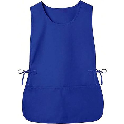 Tablier de type blouse avec liens latéraux et deux poches profondes, unisexe, adapté au travail en cuisine - bleu roi. (1/4)