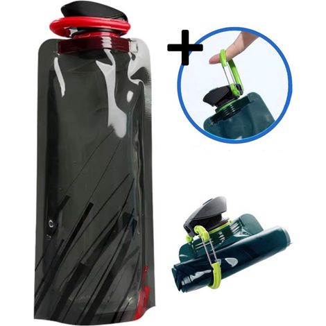 Wiederverwendbare Wassertasche – Schwarze Wasserflasche – Festival – Nachhaltig – Faltbar – 700 ml – Mit Clip/Aufhänger – Ideal für Outdoor-Sportarten, Wandern und Abenteuer (1/5)