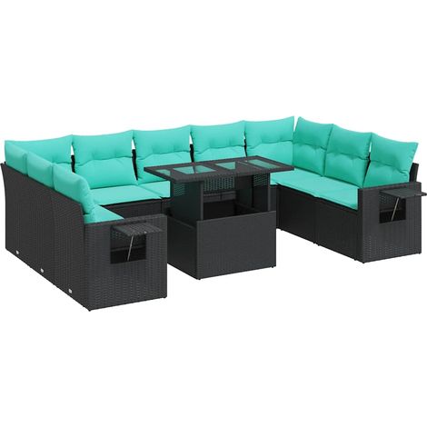Maison Exclusive - Set Divani Giardino 10pz con Cuscini Nero in Polyrattan Acacia (1/5)