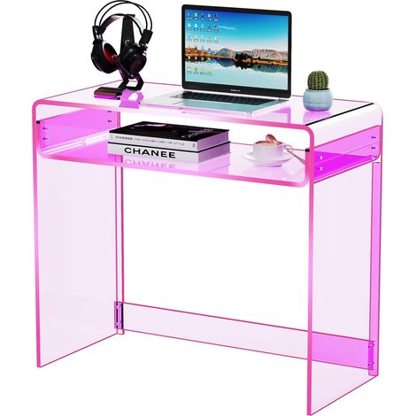 Bureau en Acrylique, Table Console Table d’Entrée, Poste de Travail, pour Bureau, Chambre, Salon, 85 x 40 x 75 cm (Rose) (1/5)