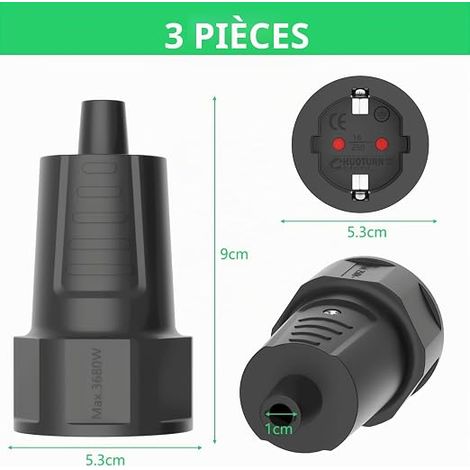 Prise Electrique Femelle, Fiche Electrique 250 V/16 A, Raccord Electrique Prises de Contact de Protection, Adaptateur Prise pour Une Utilisation Intérieur et Extérieur, Noir (1/3)