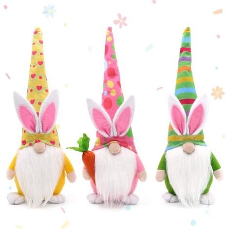 Decorazioni a forma di coniglietto pasquale e gnomo - Set regalo da 3 pezzi, decorazione per la cameretta delle bambine (1/4)