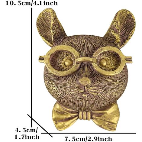 Décoration Murale Tête de Lapin avec Lunettes Statuette Suspendue en Résine Style Vintage Doré pour Salon Chambre Entrée