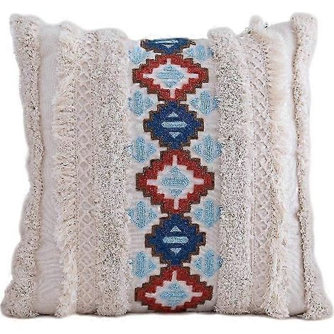 Housse de coussin décorative capitonnée avec pompon, carrée ou rectangulaire, tissée, pour canapé et literie.-45x45cm (1/5)