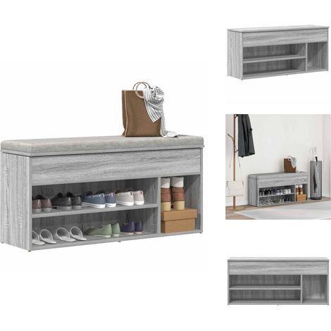 Schuhbank Grau Sonoma 102x30,5x45 cm Holzwerkstoff - Schuhbank - Schuhbänke - Flurbank - Dielenbank (1/5)