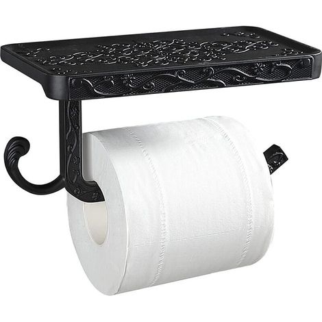 Vintage Porte-Papier Noir Toilette Mural avec Etagère et Crochet Porte Rouleau Hygiénique pour Salle de Bain WC (1/5)