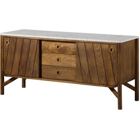 Sideboard Mango 140x45x65 braun geölt / echter Marmor LOS ANGELES 08