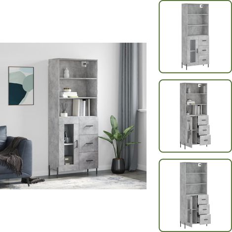 Buffet haut Gris béton 69,5x34x180 cm Bois d'ingénierie - Buffet Design - Meuble Rangement - Armoire Moderne - Mobilier Salon - Commode Gris (1/5)