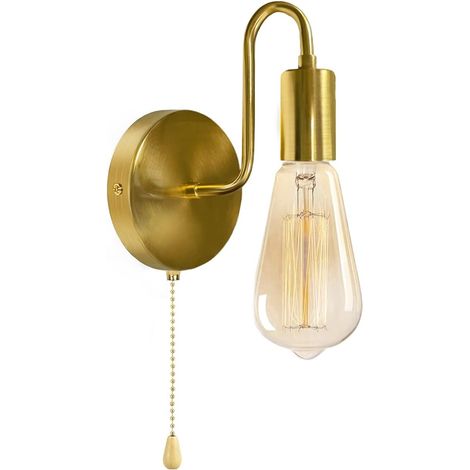 Applique Murale Doré avec Interrupteur Intérieur E27 Lampe Murale Métal avec Tirette Vintage Luminaire Mural pour Couloir, Salon, Chambre à Coucher (sans ampoule) (1/5)