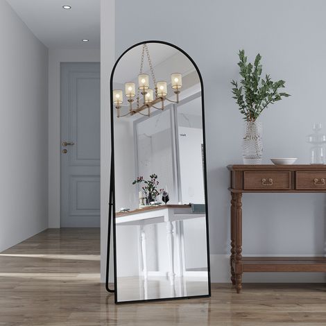 Miroir Corps, 162x53cm, Miroir Pleine Grandeur, Miroir Cheval, Grand Miroir, Support Réglable, Miroir Maquillage, Miroir Salon, Miroir Dressing, Verre Trempé, Noir (1/5)