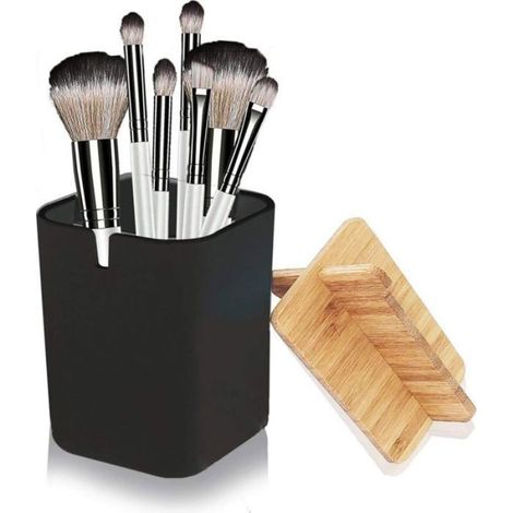 Porte-brosse à dents en bambou écologique antibactérien, modèle compact noir pour salle de bain (1/4)