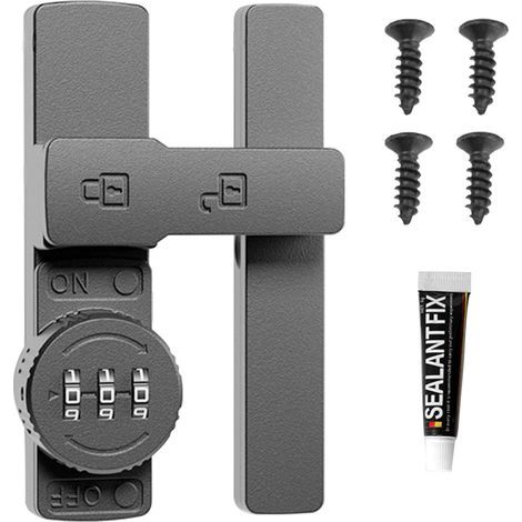 180-degree combination lock with 3-digit keyless code for doors, barns, garages, garden sheds and window cabinets (grey)