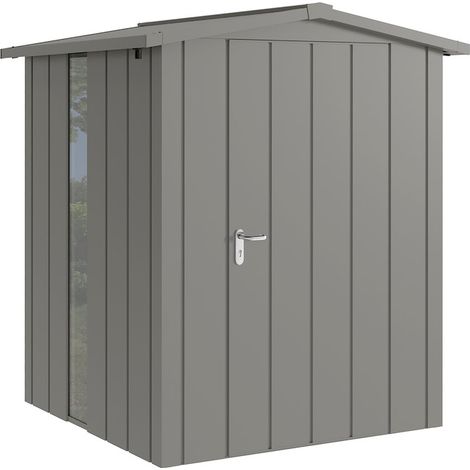 Hörmann Metall-Gerätehaus "Juno" mit Satteldach, JSD2 - Modern, 166 x 166 cm (B x T), graualuminium, mit bodentiefem Fenster, 1-flüglige Tür, Anschlag rechts
