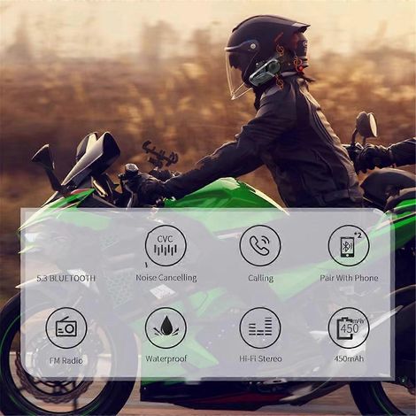 Casque Bluetooth 5.3 pour Moto Étanche avec Micro Intégré - Noir (1/5)
