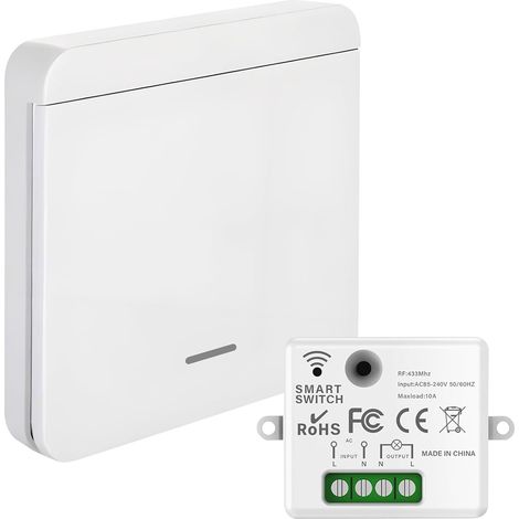 Funkschalter mit Empfänger 10A 240V Ferngesteuerter Lichtschalter 50M Reichweite 433MHz Funk Zwei-Wege-Schalter Einfache Installation für Lampen bis 1500W (1 Empfänger, 1 Schalter) (1/5)