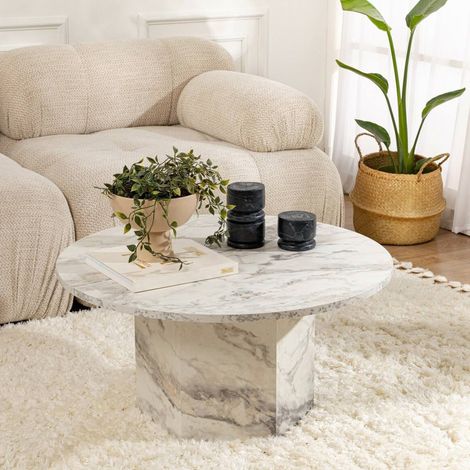 mesa de centro\ da salotto Esine, Tavolo basso da caffè, Portariviste per divano, Ripiano da soggiorno, 80x80 h40 cm, Marmo (1/5)
