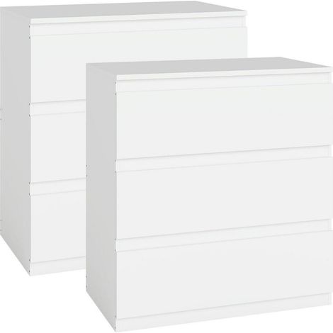 Grifflose weiße Kommode 2er Set 3 Schubladen, schlichtes Design, kippsicher (1/5)