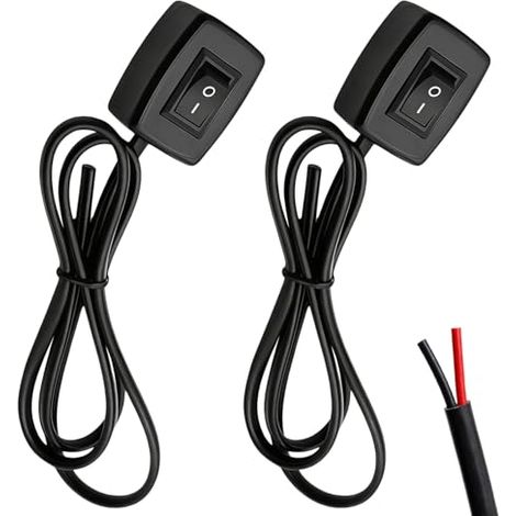 Lot de 2 interrupteurs à bascule 12 V/24 V marche/arrêt avec câble de 75 cm, pâte adhésive 3 A type Surface Mount universel pour voiture, bateau, barre lumineuse LED, phare antibrouillard, camping-car (1/5)