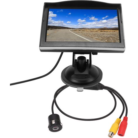 Kit de caméra de recul 5 pouces avec moniteur haute définition, entrée vidéo V1 V2, 12‑24V pour véhicules, caméra ronde. (1/5)