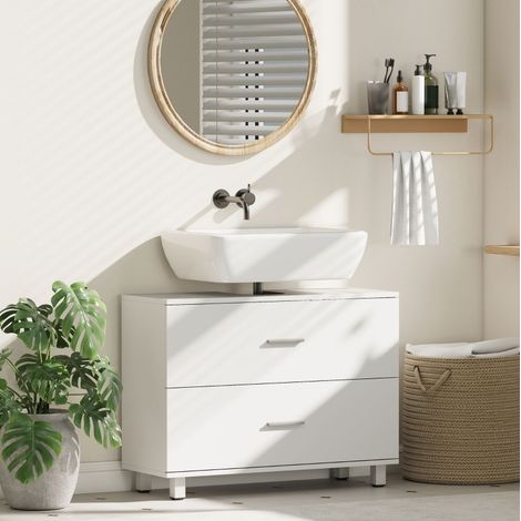 Meuble sous vasque 80x30x60 cm en bois blanc, avec rangement pour salle de bains FloraGrace (1/5)