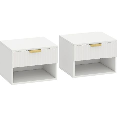 Modern Floating Nightstands Set of 2,Wall-Mounted Bedside Tables with Fluted Drawers and Open Shelves in White for Stylish Bedrooms (1/5)