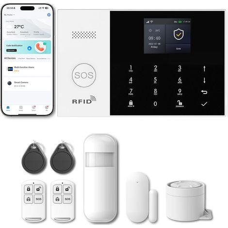 1 Kit Alarme Maison,Écran IPS 2,4 Pouces,WiFi 2.4G,GSM,Système Antivol Sans Fil,Maison