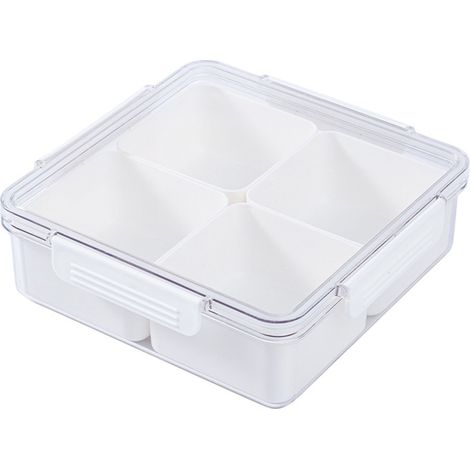 4 Compartment Snack Box Transparent Multifunctional Tight Sealing Divided Food Storage Containers for Office Square