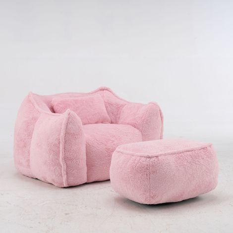 GagaFauteuil pouf géant en fausse fourrure, rose (1/5)