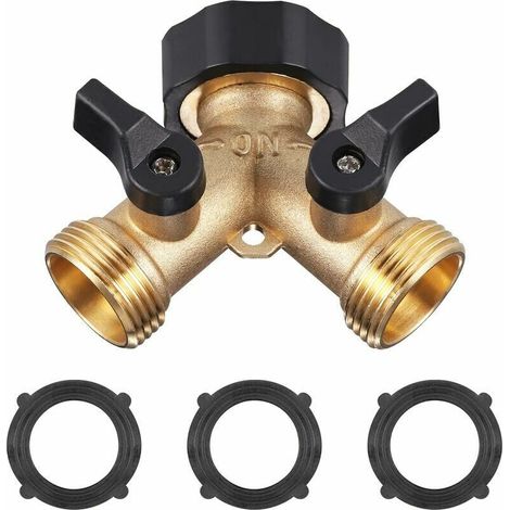 Robinet Double Machine a Lave,GU.B/bon Répartiteur de Robinet de Jardin en Laiton, Raccord en Y avec 3Tapis en caoutchouc , 3/4 Pouces pour Connexion de 2 Appareils, Robinet Double Sortie pour Robinet