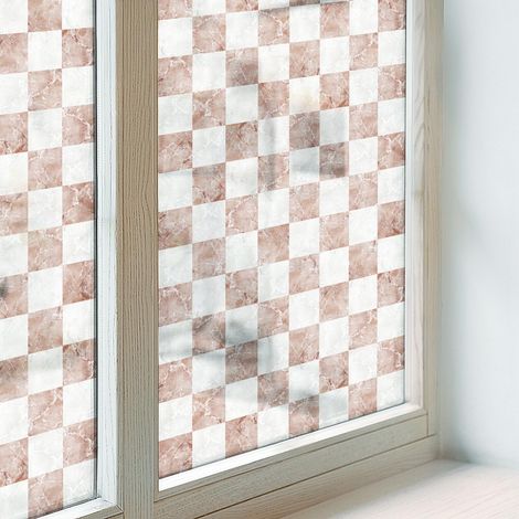 Fensterfolie 100x100 cm Blickdicht Dekorfolie PVC Dekorativ Folie für Badezimmer Selbstklebend Sichtschutz Fenster Milchglas Klassisches Schachbrett