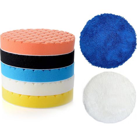 Set di 7 tamponi per lucidatura auto da 150 mm - Spugne lucidanti a nido d'ape - Kit di schiuma lucidante multiuso per levigatrice orbitale casuale (1/5)