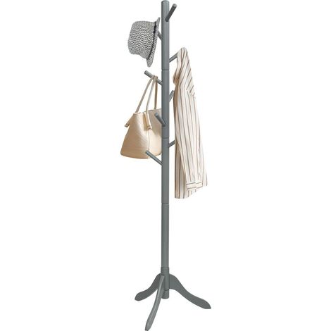 COSTWAY Attaccapanni in Legno, Attaccapanni da Terra con 8 Ganci Regolabili in Altezza, Albero Porta Abiti per Camera da Letto Soggiorno Ingresso e Ufficio, Carico 56 kg (Grigio) (1/5)