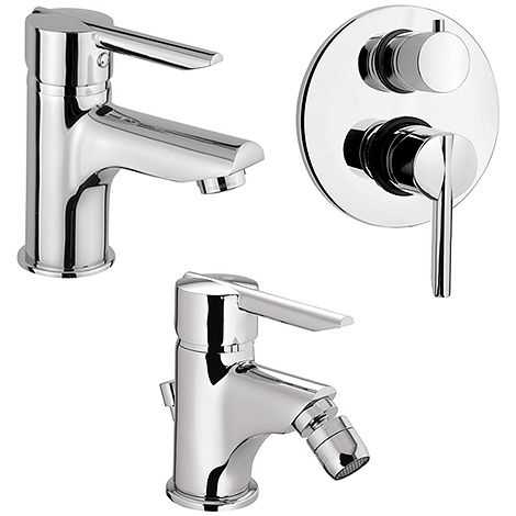 Set Rubinetti Piralla per lavabo e bidet con scarico automatico e doccia incasso con deviatore serie Serena cromato (1/5)