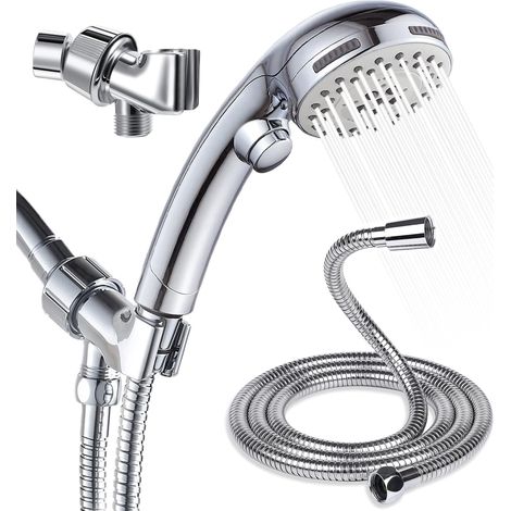 Soffione doccia con doccetta a mano ad alta pressione e tubo flessibile extra lungo, adatto all'uso in bagno. (1/5)