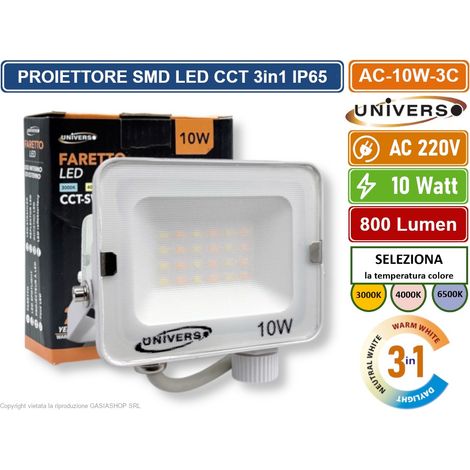 UNIVERSO AC-10W-3C FARO PROIETTORE SMD LED FLOODLIGHT 10W SLIM IP65 COLORE BIANCO CCT 3in1 COLORE LUCE SELEZIONABILE (1/5)