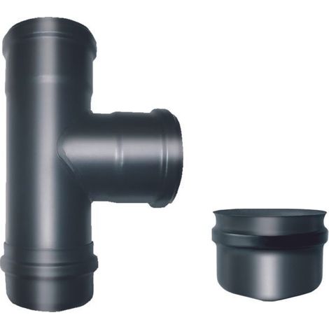 t-Stück 90° mfm - stahl 1.2 mit blindstopfen - l 220 mm t-Stück 90° mit blindstopfen dn100 "schwarz" att.mfm pellet 1.2