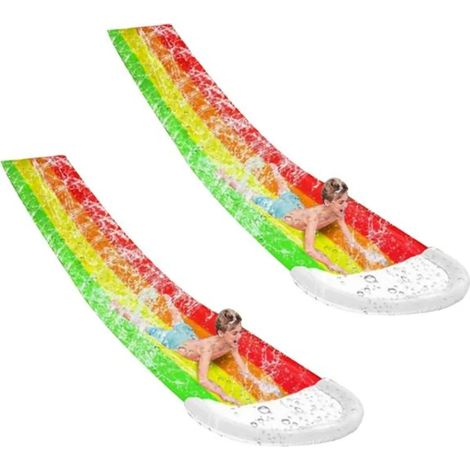 Ensemble de 2 toboggans aquatiques gonflables pour enfants avec système d'arrosage automatique 465 x 80 cm - R2EEFLY (1/5)