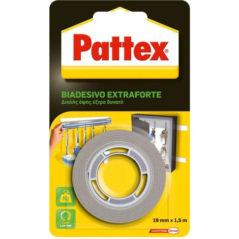 Pattex Biadesivo Soffice Extraforte, Superpotetente, Per Incollaggi Verticali di qualsiasi Materiale, Piastrelle, Plastica, Legno, Per Riparazioni, Per Accessori in Bagno e Cucina, 19mmx1,5m