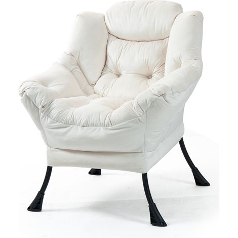 Sillón relax con estructura metálica, funda textil y bolsillo lateral color blanco roto HOMVRA (1/4)