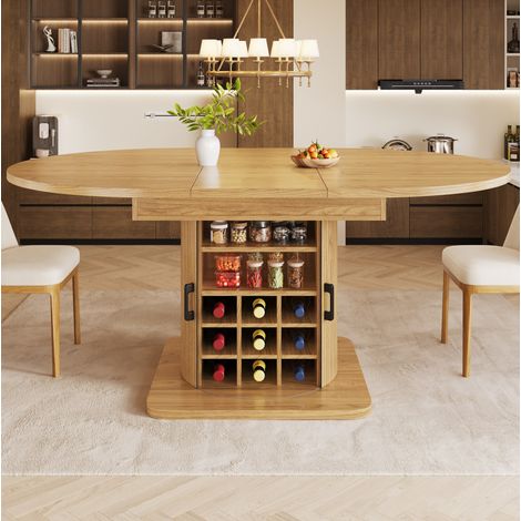 Mesa de comedor extensible con almacenamiento, tablero de MDF, natural y marrón claro OKMYHOME (1/5)