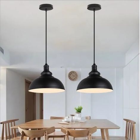 2PCS Lustre Suspension Luminaire Retro en Métal Salon Noir Lampe Suspension Industrielle Style Vintage pour Salon Chambre (1/4)