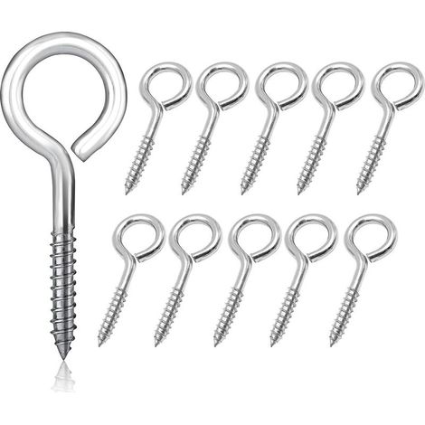 10pcs Vis à œillets M5 x 65mm - Piton à Visser en Acier Inoxydable Lourd - Vis à œil pour Bois - Anneau a Visser Crochet Plafond pour Hamac Chaises Suspendues Paniers Suspendus - Argenté (1/5)