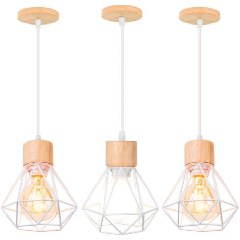 royaluxe- (3PCS)Suspension Luminaire Rétro Lampe À Suspension Vintage Blanc, Plafonnier D'Intérieur Moderne En Métal Et En Bois (1/5)