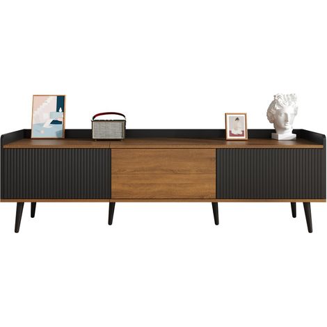 Meuble TV-Modern-Bas 3 Portes-Chêne&Noir-Construction Compacte-160x39x49,5cm (1/5)
