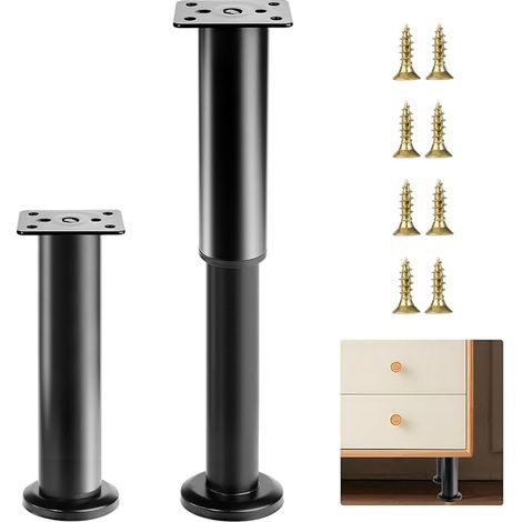 2 Pcs Pied de Meuble Reglable 25-40 cm, Pied Meuble Reglable, Pieds de Table de Nivellement pour Meubles, Pieds de Meubles Réglables en Hauteur Noirs pour Chaises Lit Canapé Placard Armoires (1/5)