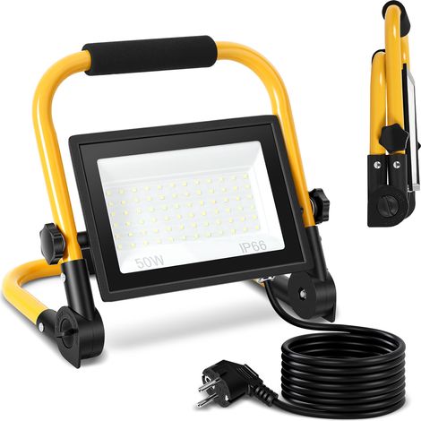 Randaco Foco LED de obra 50W blanco frío 6500K IP66 lámpara de trabajo con soporte y cable 3m para jardín balcón exterior (1/5)