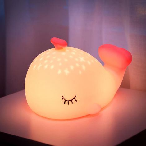 Veilleuse Bébé Baleine 7 Couleurs 3 Luminosités, Tactile USB Rechargeable avec Minuterie, Lampe de Chevet Silicone Doux pour Enfant (1/5)